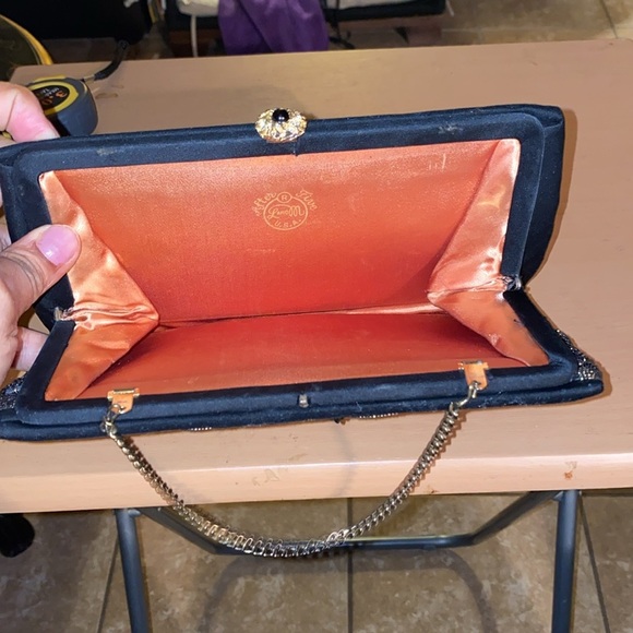 Vintage 50s After Five by L and M Lowy & Mund  Black $ Gold Chain Clutch Bag - Picture 6 of 7